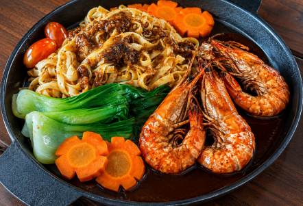 Mỳ xốt mè rang tôm nướng lu
